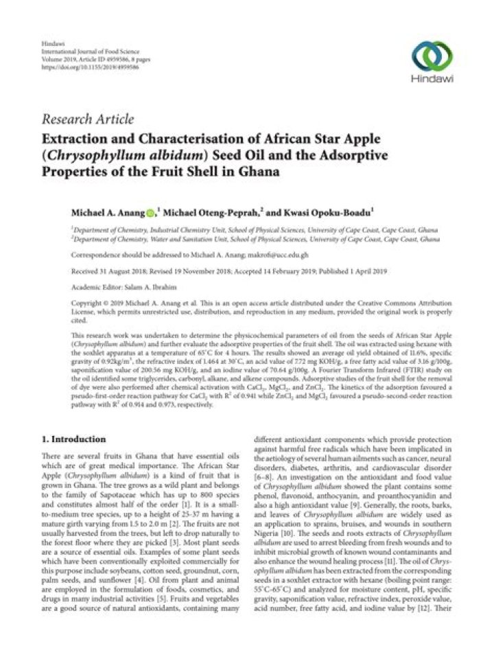 EXTRACTION OF OIL FROM AFRICAN STAR APPLE (CHRYSOPHYLLUM AFRICANUM) SEED USING SOLVENT EXTRACTION